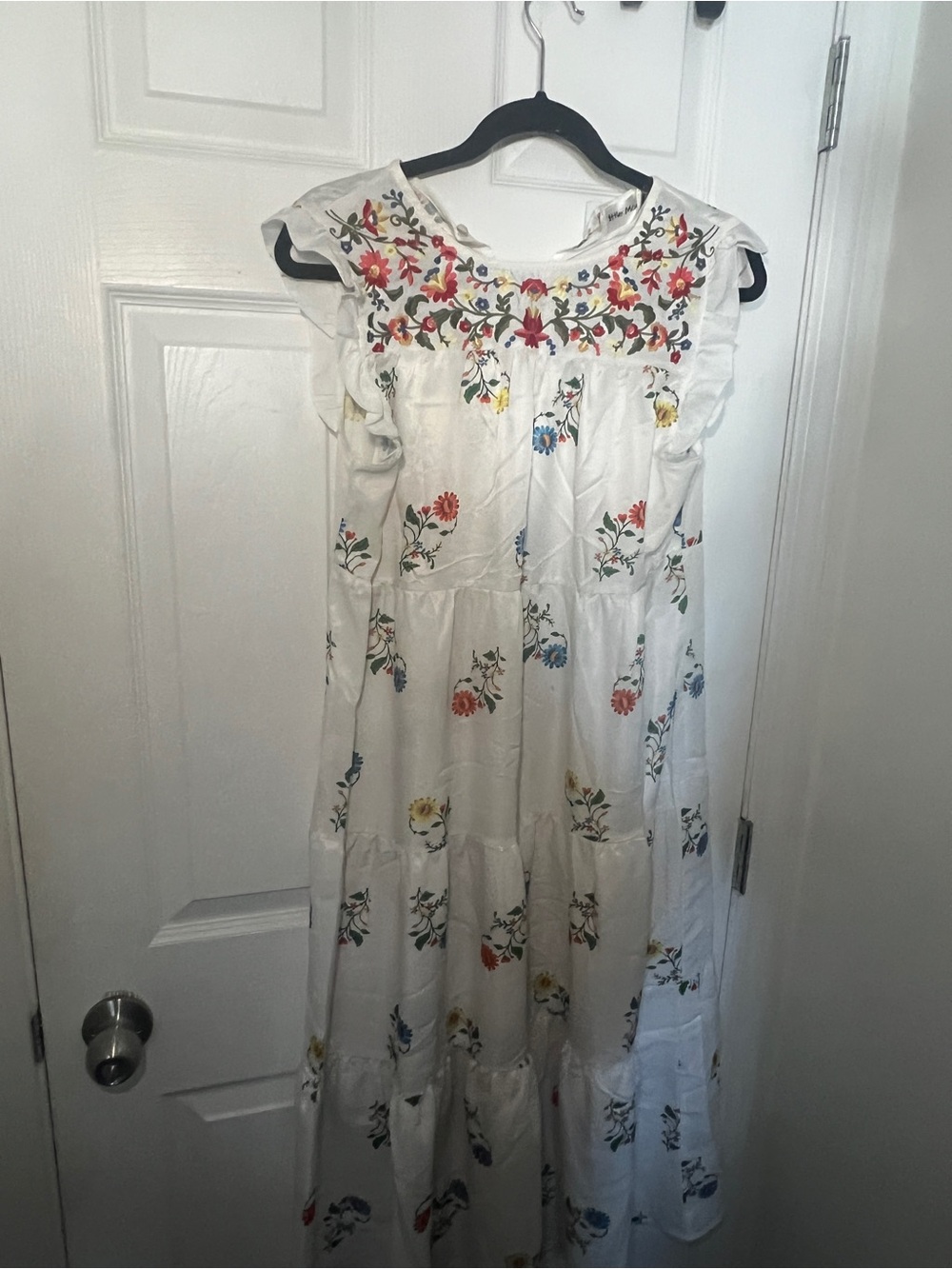 White Floral Tiered Maxi Dress with Embroidered Yoke